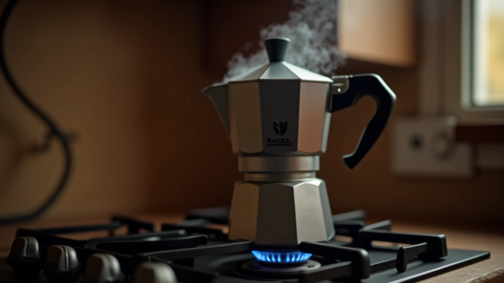 Moka pot samovar tarzı İtalyan kahve makinesinin yakın çekim görüntüsü